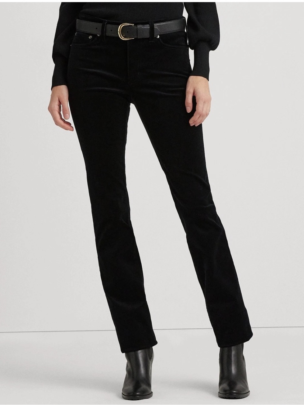 Lauren Ralph Lauren | Women’s Black Micro Corduroy Classic Straight Leg Pants 10